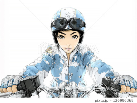 大型クルーザーバイクでツーリングする女性ライダーのイラスト素材 126996369