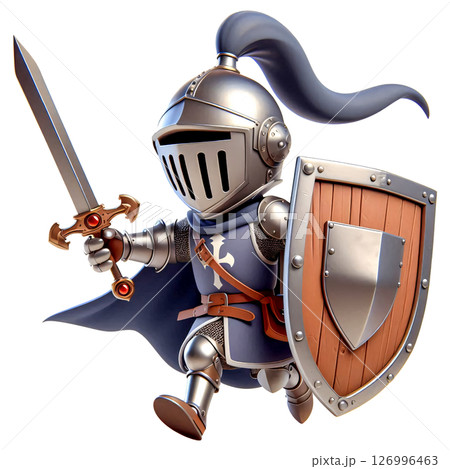 Cartoon Medieval Knight with Sword and Shield 126996463