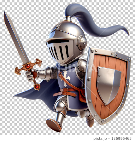 Cartoon Medieval Knight with Sword and Shield 126996463