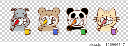 一組可愛的動物塗肥皂和刷牙的插圖 一組可愛的動物塗肥皂和刷牙的插圖 126996547