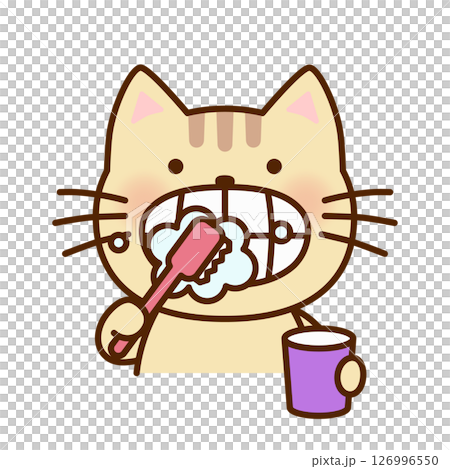 歯みがきをするかわいいねこのイラスト 126996550