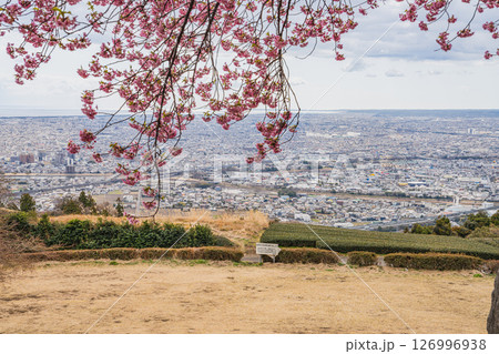 焼津市の笛吹段公園から見た焼津の街並みと海と空の風景(静岡県) 126996938