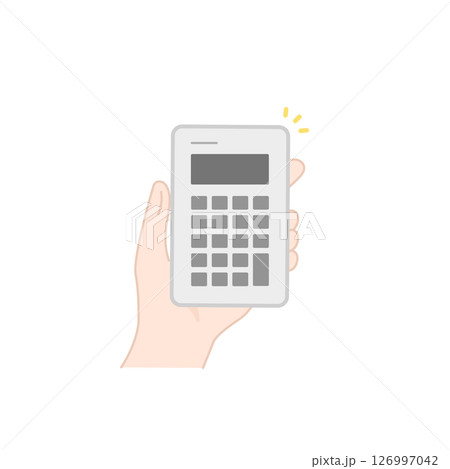 シンプルな電卓の線画アイコン (ベクター・モノクロ)	 126997042