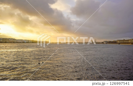 View of the Neva River from the St. Petersburg bridge 126997541