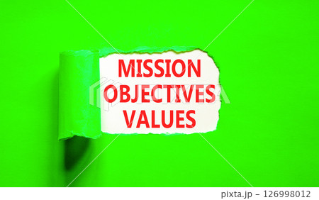 Mission objectives values symbol. Concept words Mission Objectives Values on beautiful white paper. Beautiful green table green background. Business mission objectives values concept. Copy space. Mission objectives values symbol. Concept words Mission Objectives Values on beautiful white paper. Beautiful green table green background. Business mission objectives values concept. Copy space. 126998012