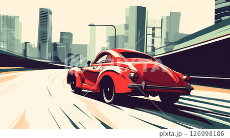 道路を通過する赤いスポーツカー 126998186