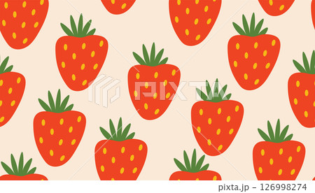 Decorative seamless repeat with red strawberries. Cute and bright, this flat cartoon design adds charm to any project 126998274
