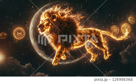 Lion zodiac sign. Zodiac symbol on space background. 126998368