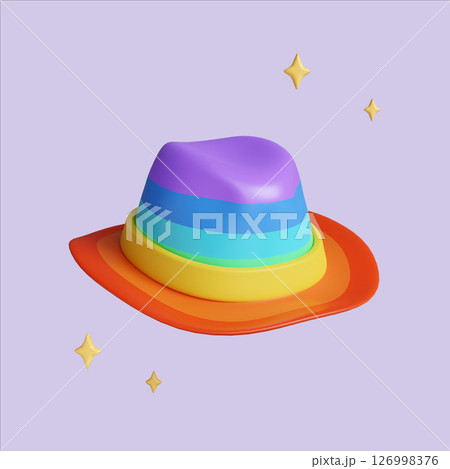Pride celebration hat with vibrant colors and playful style. 3D render illustration Pride celebration hat with vibrant colors and playful style. 3D render illustration 126998376