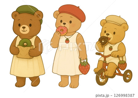 3匹のくまがドーナツを食べているイラスト 白バック キャラクターベア Generative AI 3匹のくまがドーナツを食べているイラスト 白バック キャラクターベア Generative AI 126998387