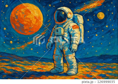 Watercolor Painting of an Astronaut in Space Watercolor Painting of an Astronaut in Space 126999035