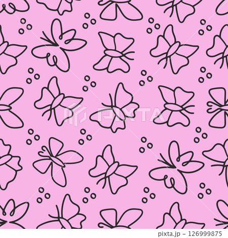 Seamless Butterfly Line Drawing Pattern 126999875