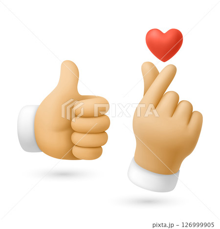 Vector Finger Heart Hand Gesture Icon Set. Korean Like Hand Gesture Vector Illustration Showing Love and Appreciation. Cute Finger Heart Hand Gesture for Social Media, K-Pop, Messaging Design Vector Finger Heart Hand Gesture Icon Set. Korean Like Hand Gesture Vector Illustration Showing Love and Appreciation. Cute Finger Heart Hand Gesture for Social Media, K-Pop, Messaging Design 126999905