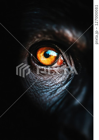 Close view of a primate's eye revealing intricate details and vibrant colors during a moment of calm observation in its natural habitat 127000081