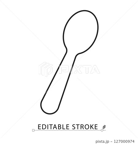 Baby spoon icon in clean linear style. Editable stroke vector perfect for baby feeding, food preparation, child care, parenting design and nursery graphics. Spoon icon. 127000974