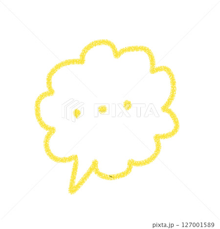 つぶやきや、無言をイメージする吹き出し　黄　アイコン　イラスト　素材　 かわいい　クレヨン風 127001589
