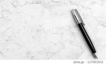 Sleek black stylish pen on marble surface, background with copy space for business, corporate, office themes 127001632
