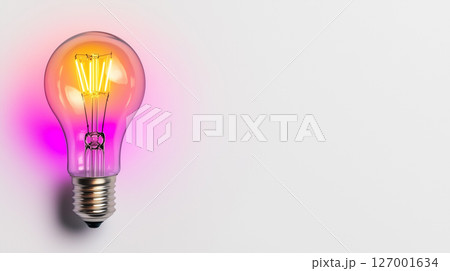 Colorful gradient light bulb glowing on white background with empty space. Concept for creative design and innovation themes 127001634