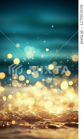 Magical ocean sparkles with glowing bokeh and soft waves. Dreamlike festive summer background or banner 127001639