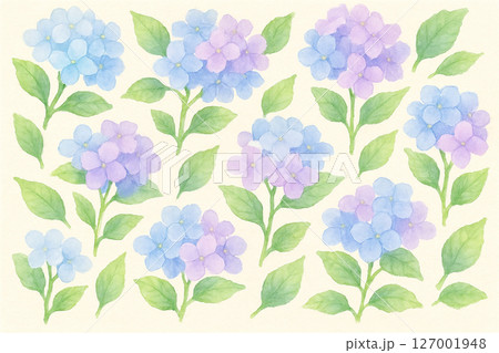 青と紫の紫陽花の水彩パターンイラスト 127001948