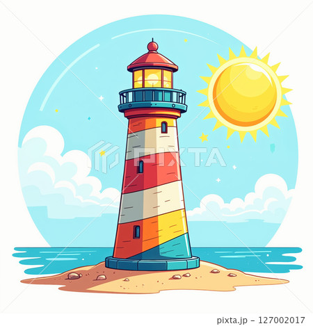 Colorful lighthouse on a sunny day. 127002017