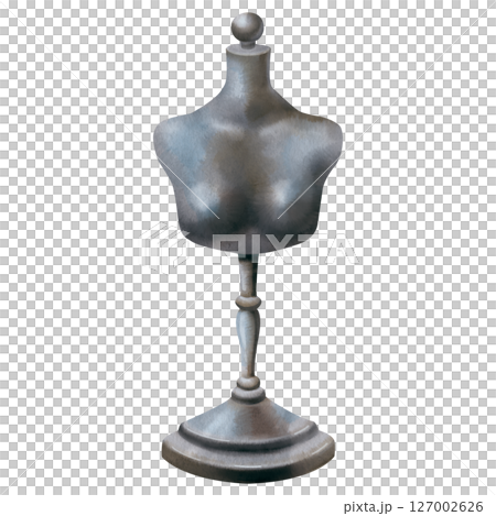 Mannequin bust for trying on clothes. Watercolor illustration in vintage style. For the sewing blogs, workshops, master classes, showcases, logos and business cards. Stickers, postcards and labels. 127002626