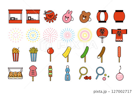 夏祭りのアイコンイラストセット 夏祭りのアイコンイラストセット 127002717