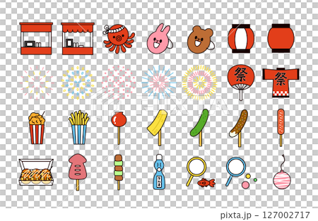 夏祭りのアイコンイラストセット 夏祭りのアイコンイラストセット 127002717