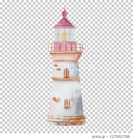 Lighthouse. Watercolor illustration, hand drawn, isolated on white background, nautical theme. Perfect for nautical theme, travel blogs, postcards, home decor and nautical branding 127002786