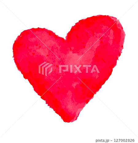 Romantic watercolor red heart in aquarelle technique. Hand drawn watercolor heart isolated on white background. Soft watercolor heart for valentine, love, wedding and romantic greeting cards. 127002826