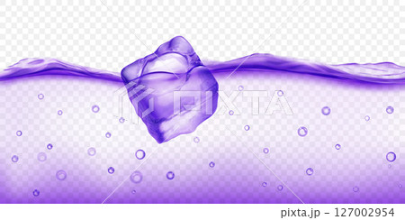 Ice cube floating in water, in purple colors. 127002954