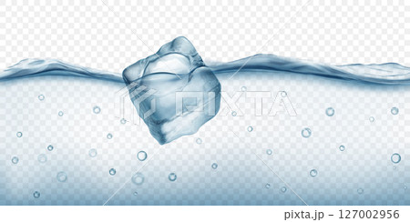 Ice cube floating in water, in gray colors. Ice cube floating in water, in gray colors. 127002956