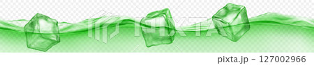 Ice cubes floating in water, in green colors. 127002966