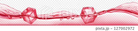 Ice cubes floating in water, in red colors. 127002972