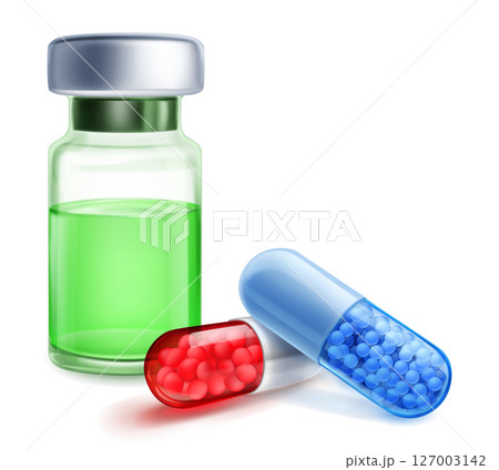 Medical vial and pills. 127003142