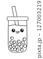 Kawaii style bubble tea glass with boba pearls and straw, vector outline for coloring book 127003219