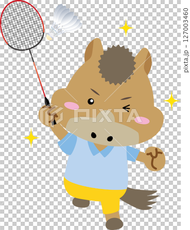 Horse character playing badminton (2026, Year of the Horse) Horse character playing badminton (2026, Year of the Horse) 127003460