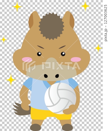 午年のバレーボール馬キャラ｜お正月にもぴったりの元気なスポーツイラスト 127003625