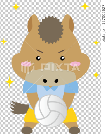 馬年排球馬角色 | 充滿活力的運動插畫，完美契合新年 127003627