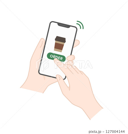 スマホでコーヒーを注文するアイコン・イラスト（モバイルオーダー） 127004144