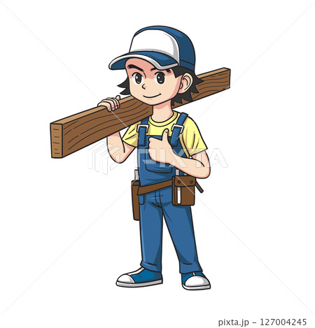 Construction Worker Lifting Log Construction Worker Lifting Log 127004245