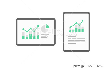 グラフ資料を表示するタブレットのイメージイラスト・アイコン素材 (フラットデザイン) 127004282