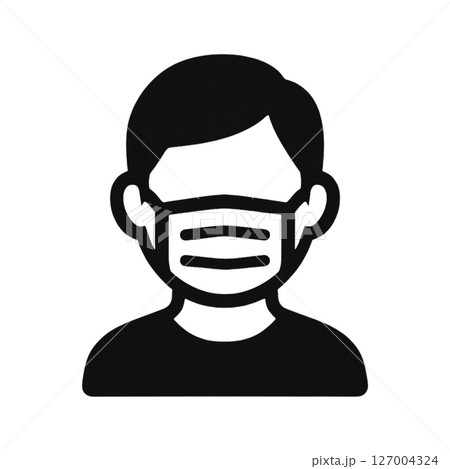 マスクをしている人の線画アイコンイラスト、背景なし、UI、素材、医療 127004324