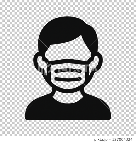 マスクをしている人の線画アイコンイラスト、背景なし、UI、素材、医療 127004324