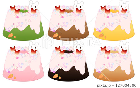 カラフルなウサギのシフォンケーキイラスト カラフルなウサギのシフォンケーキイラスト 127004500