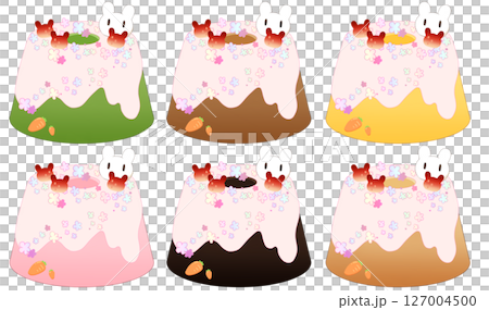 カラフルなウサギのシフォンケーキイラスト カラフルなウサギのシフォンケーキイラスト 127004500