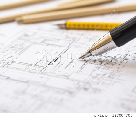 Architectural Blueprint with Precision Pen Architectural Blueprint with Precision Pen 127004709