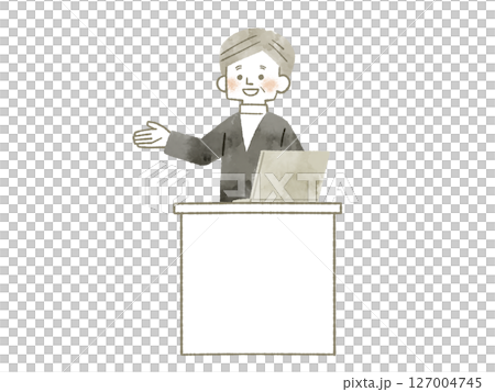 一位男士站在講台前進行講解 - 水彩畫 一位男士站在講台前進行講解 - 水彩畫 127004745