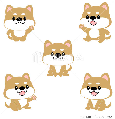 柴犬　豆しば　セット　犬　かわいい　動物　キャラクター　主線なし 127004862