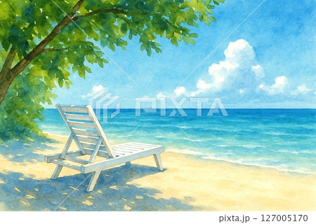 夏イメージイラスト海と空が見える広々としたビーチ 127005170
